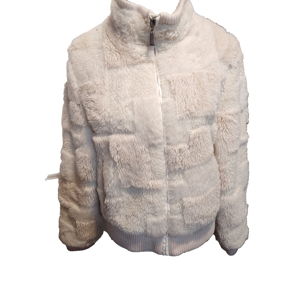 Esprit Plush Faux Fur Jacket – Women's Large – White Full-Zip Winter Coat